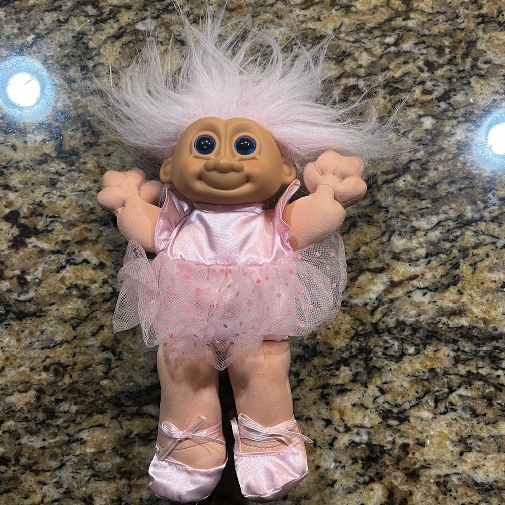 Vintage Russ Berrie Ballerina Troll Doll Pink Tutu Blue Eyes Plush 11 Inch